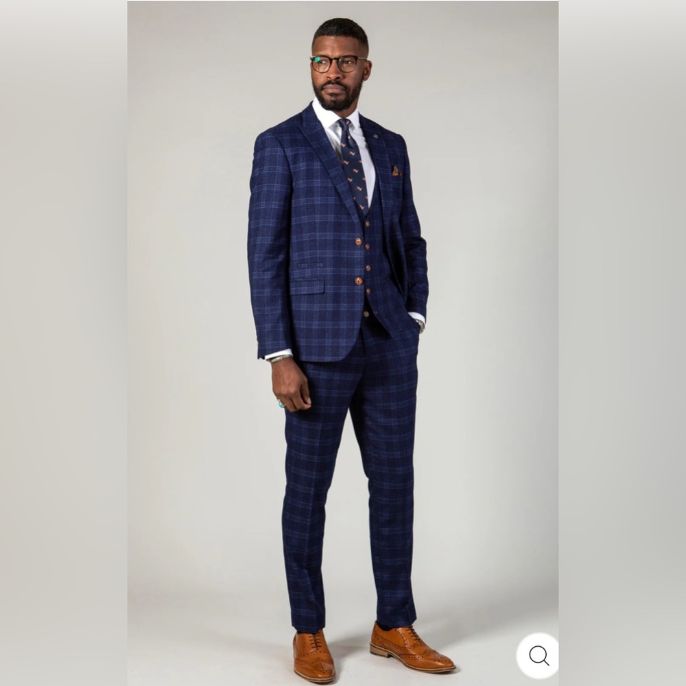 Marc Darcy CHIGWELL - BLUE TWEED CHECK 3 piece men’s suit
